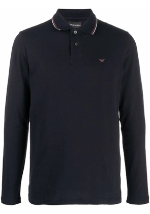 Emporio Armani longsleeved logo-print polo shirt - Blue