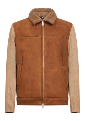 Lardini shearling-collar knitted jacket - Brown