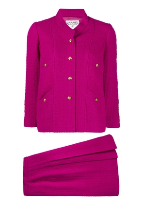 CHANEL Pre-Owned 2002 CC-buttons tweed skirt suit - Purple