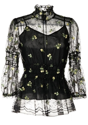 Anna Sui floral-embroidered lace blouse - Black
