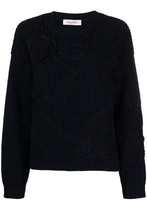 Valentino Garavani floral-embroidered knitted jumper - Blue