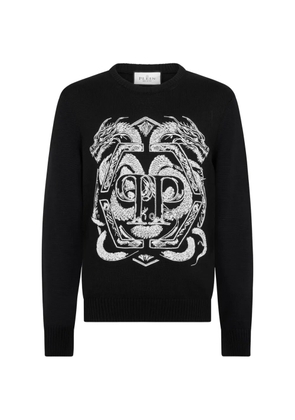 Philipp Plein graphic-embroidered round-neck sweater - Black