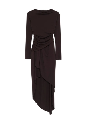 Amen draped long-sleeve asymmetric dress - Brown