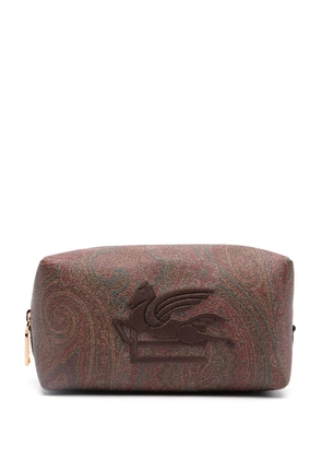 ETRO Pegaso-embroidered zipped wash bag - Brown