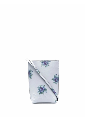GANNI floral-print leather crossbody bag - Blue