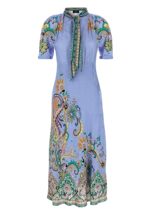 ETRO tied-neck floral-print dress - Blue