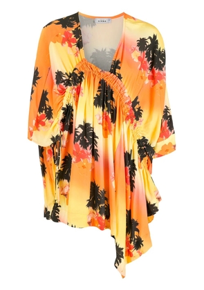 Amir Slama palm tree-print asymmetric dress - Orange