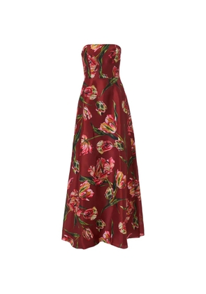Carolina Herrera tulip-print strapless gown - Red