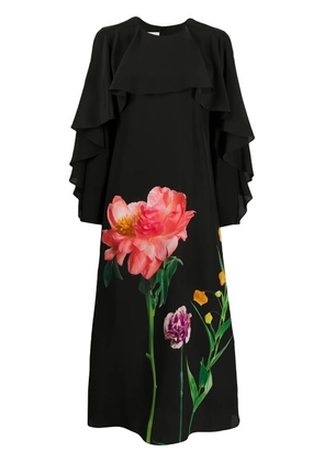 Valentino Garavani floral print detail midi dress - Black