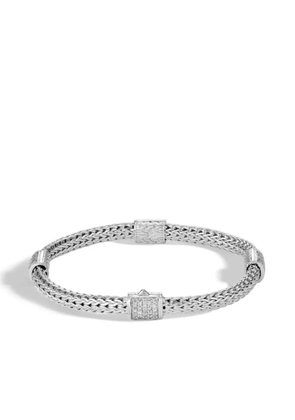 John Hardy Silver and Diamond Pave Classic Chain Four-Station Bracelet