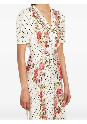 Saloni Lea polka-dot floral dress - White