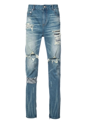 God's Masterful Children ripped paisley insert jeans - Blue