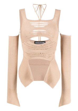 ANDREĀDAMO cut-out square-neck knitted top - Brown