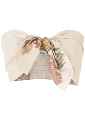 Amir Slama palm leaf print cropped top - Neutrals