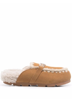 Mou logo-plaque shearling mules - Brown