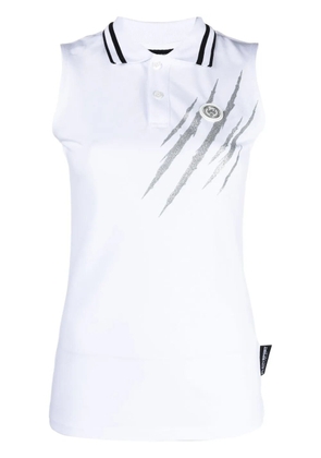 Plein Sport scratch-print sleeveless polo shirt - White