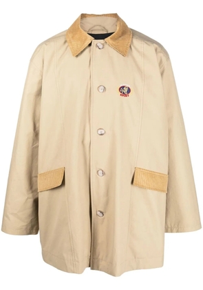 Martine Rose corduroy-trims buttoned trench coat - Brown