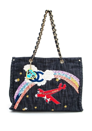 CHANEL Pre-Owned 2006 Airplane denim chain tote bag - Blue