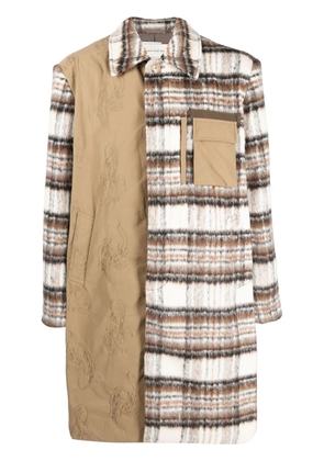 Feng Chen Wang tartan patchwork shirt coat - Brown