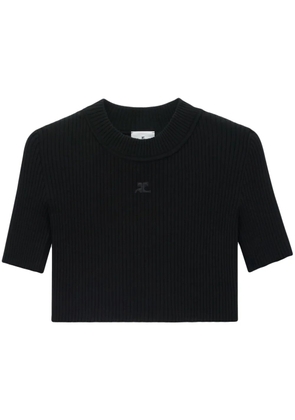 Courrèges cropped ribbed-knit T-shirt - Black