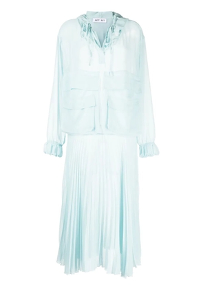 ACT Nº1 pleated long-sleeve organza dress - Blue