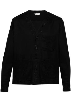 BODE Dumas floral-embroidered twill overshirt - Black