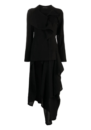 Yohji Yamamoto ruffle-detail asymmetric coat - Black