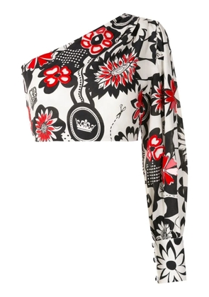 Amir Slama floral-print one-shoulder blouse - White