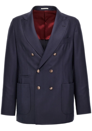 Brunello Cucinelli twill double-breasted blazer - Blue