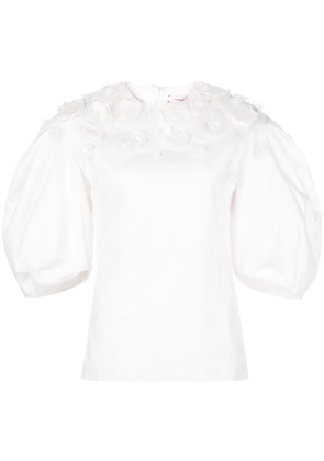 Carolina Herrera floral appliqués puff sleeve blouse - White