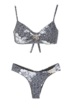 Amir Slama logo-plaque floral-print bikini - Black