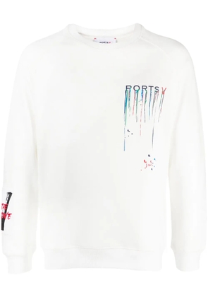 Ports V logo-print paint-splatter sweatshirt - White