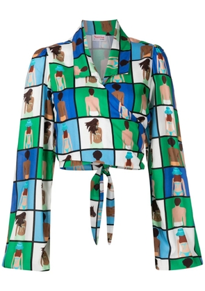 Amir Slama illustration-print wrap blouse - Multicolour