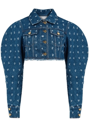 Nina Ricci distressed-effect cropped denim jacket - Blue