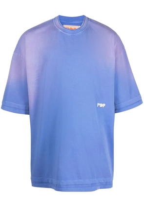 PDF bleached-effect logo-embroidered cotton T-shirt - Blue