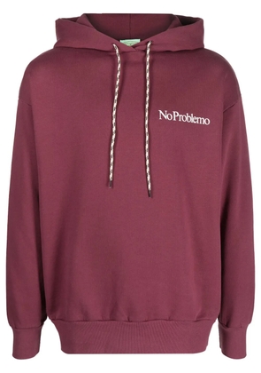 Aries slogan-print cotton hoodie - Red