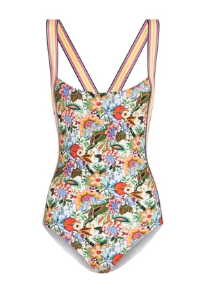 ETRO Bouquet-print open-back swimsuit - Green