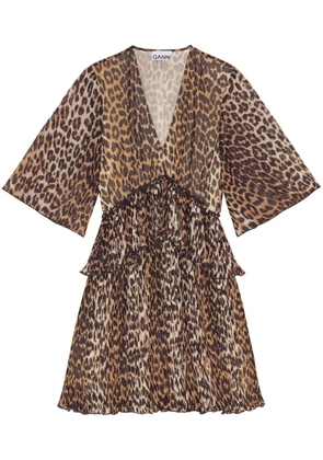 GANNI leopard-print georgette minidress - Brown