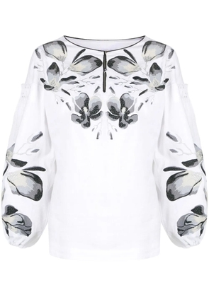 Yuliya Magdych floral-embroidery long-sleeve blouse - White