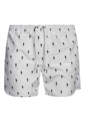 Neil Barrett lightning bolt-print swim shorts - White