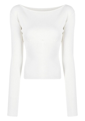 Low Classic boat-neck ribbed jumper - White