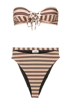 Amir Slama stripe-print bandeau bikini - Multicolour