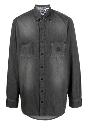 Philipp Plein rhinestone skull-print denim shirt - Grey