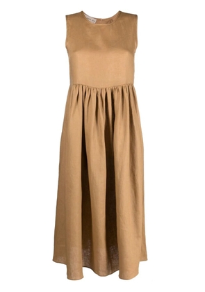 Blanca Vita pleated sleeveless linen midi dress - Brown