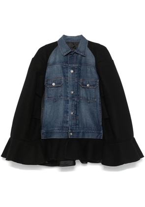 sacai denim-panel cape - Black