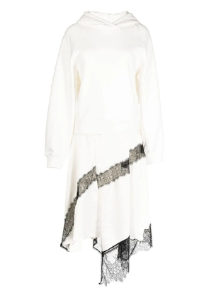 Goen.J lace-trim hooded asymmetric midi dress - White