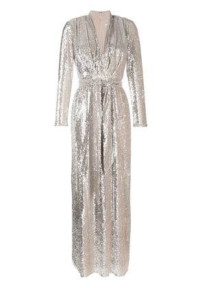 Badgley Mischka plunge sequin-column gown - Silver