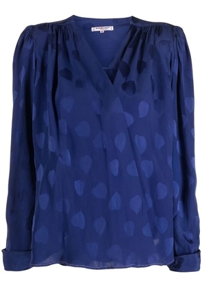 Saint Laurent Pre-Owned 1980s heart-motif V-neck silk blouse - Blue