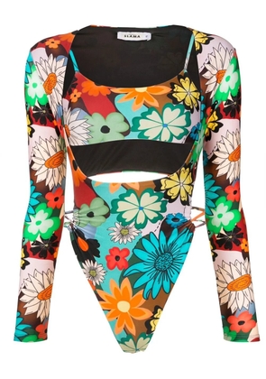 Amir Slama floral-print cut-out swimsuit - Multicolour
