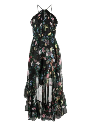 Marchesa Notte floral-print halterneck dress - Black